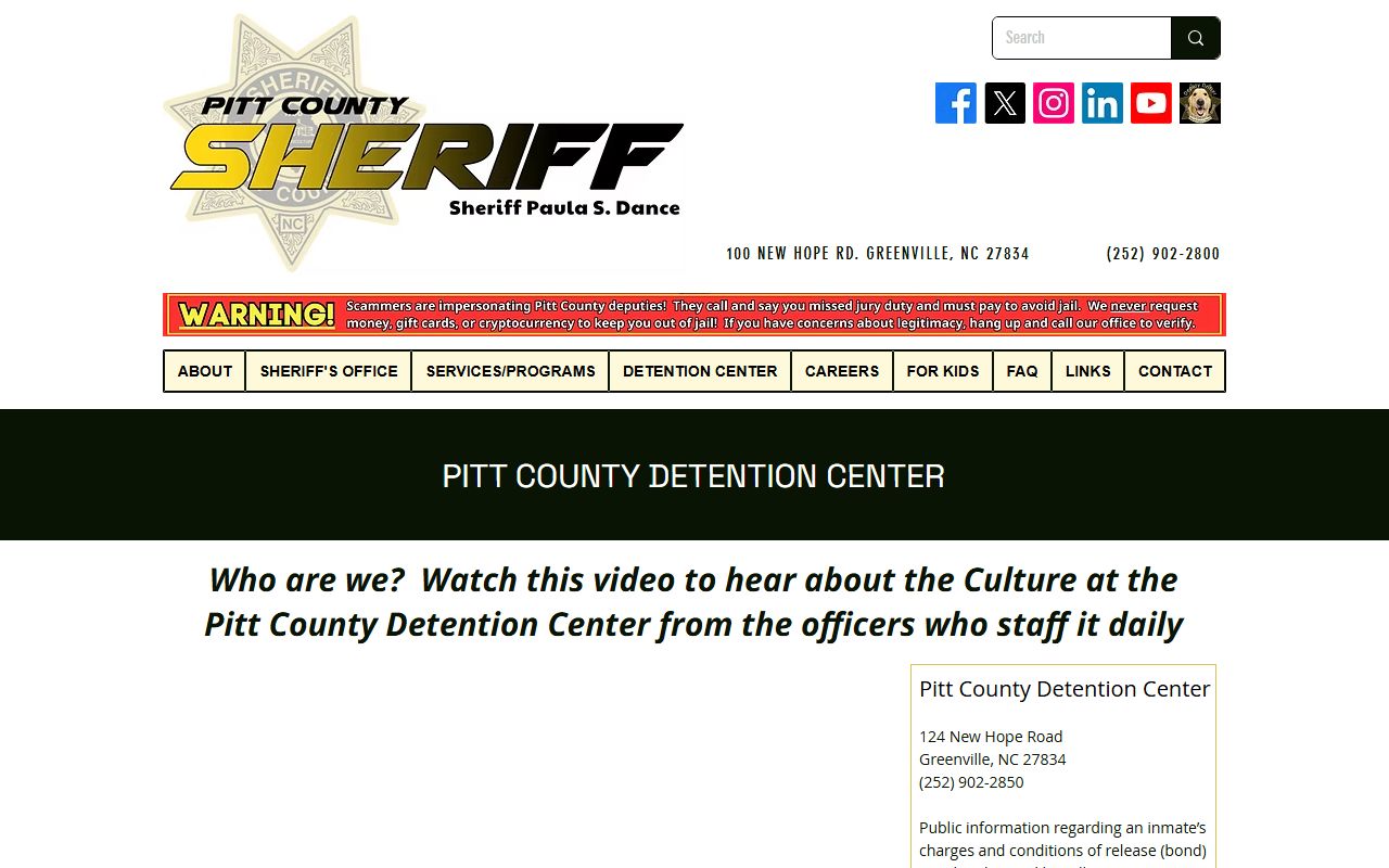 Pitt County Sheriff's Office detention center overview page